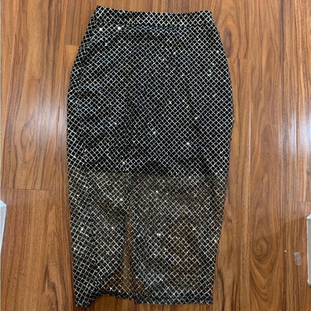Elegant missguided Black and gold glitter mesh Patterned midi Skirt